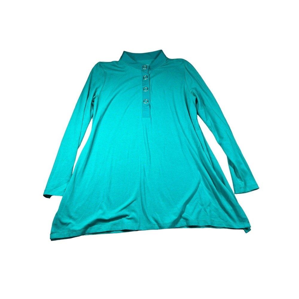 womens‎ soft surroundings teal 1/4 snap long sleeve tunic M